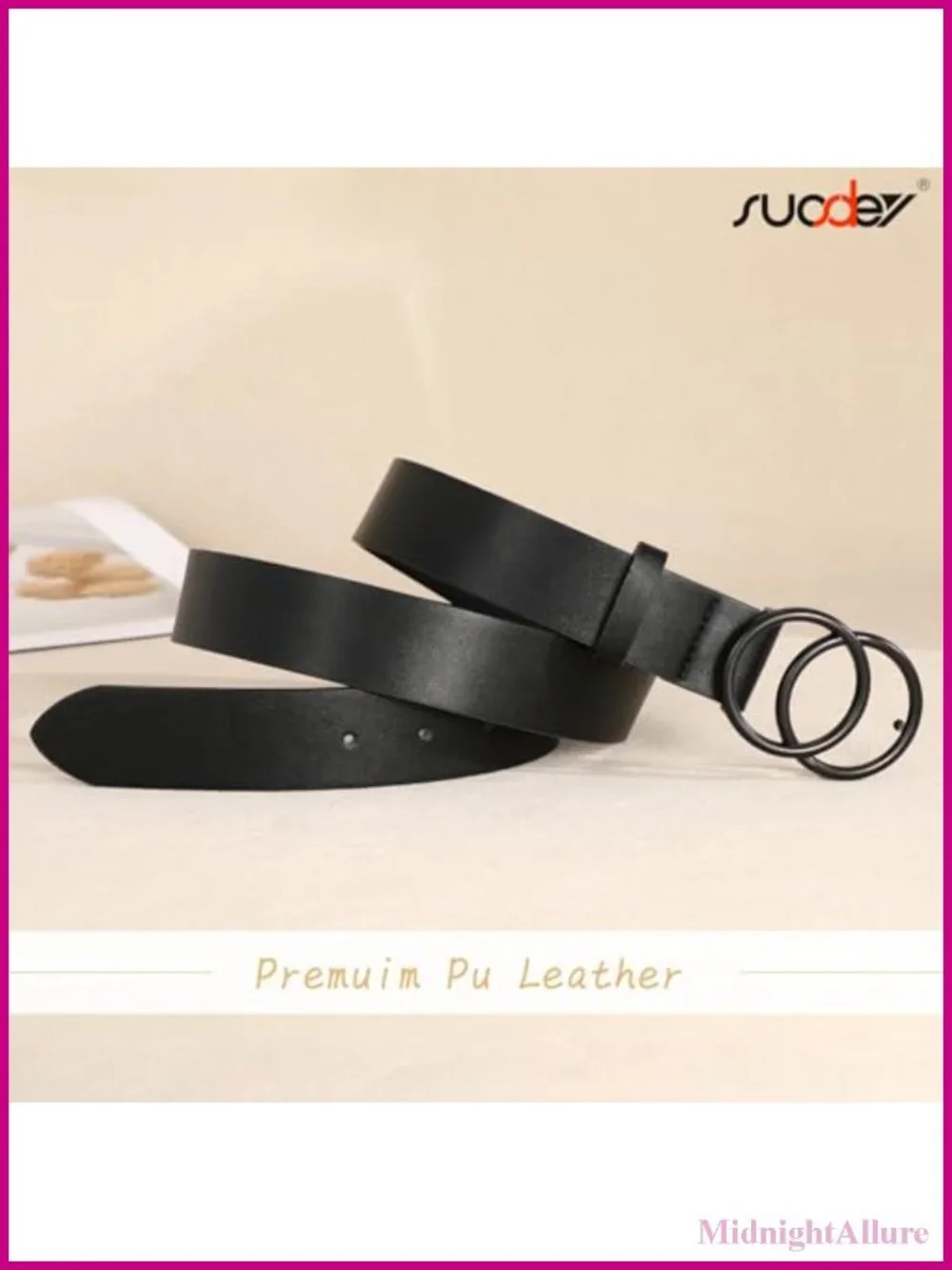 Women's Faux Leather Belt Double O-Ring Buckle Soft Waist Jeans Dress